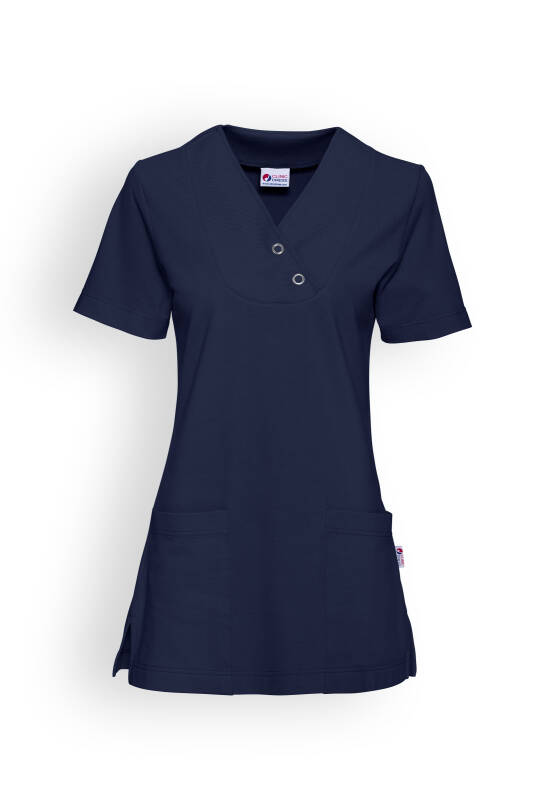 Piqué Longshirt Damen - V-Ausschnitt navy
