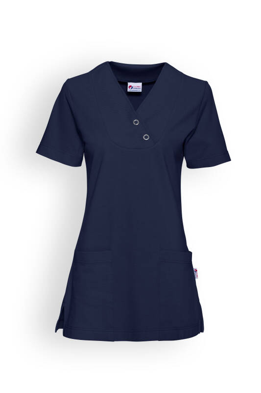 T-shirt long Femme en Piqué - Col V bleu navy