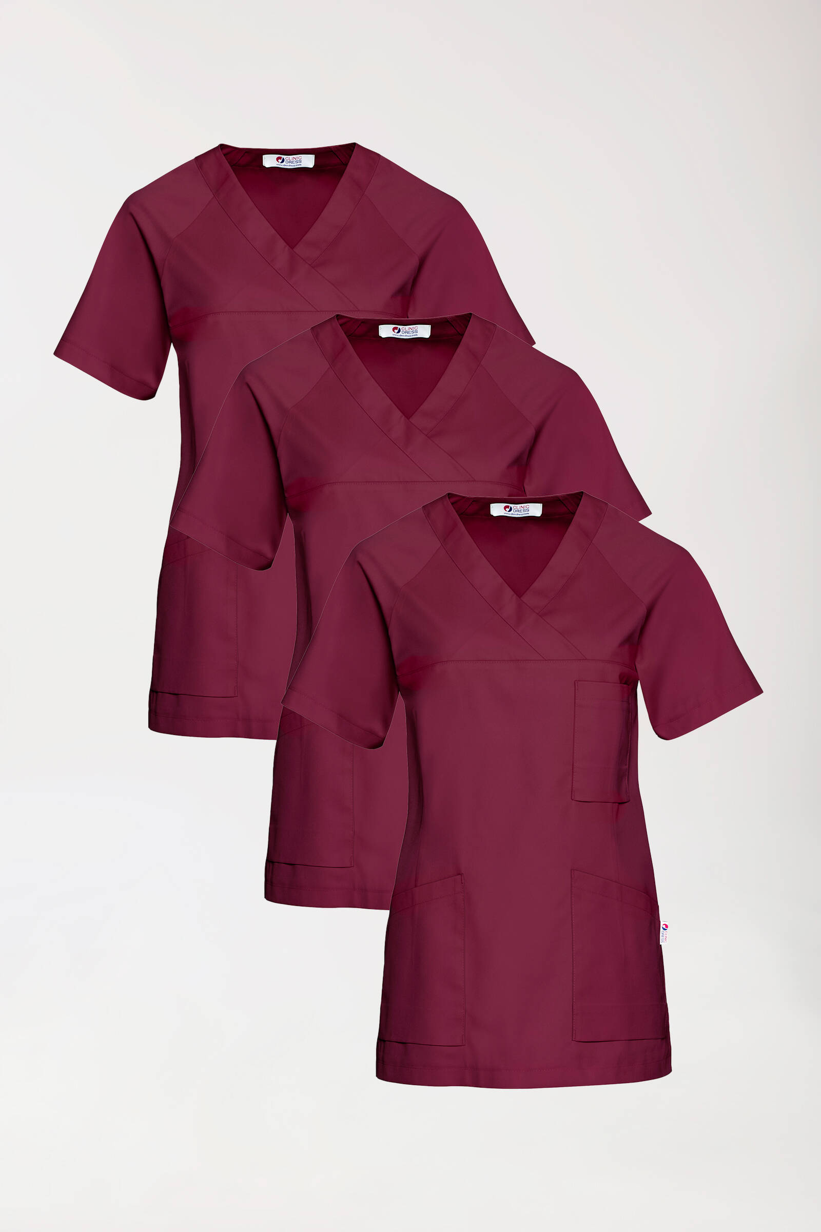 CORE Tunique médicale Femme - Lot de 3 - Décolleté V bordeaux pour femmes, bordeaux