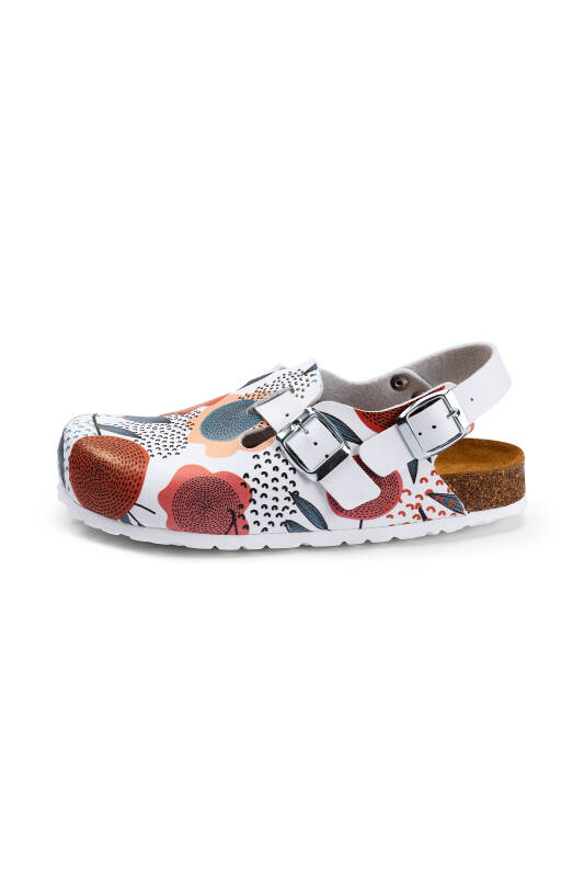 Clog Jeansblau Orange Blumen