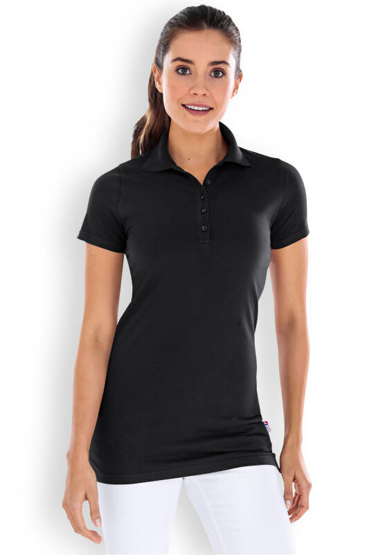 Stretch Longshirt Damen - Polokragen schwarz