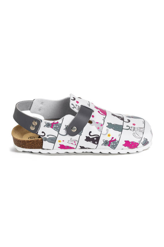 Damenclog Pink Grau Motiv Katzen