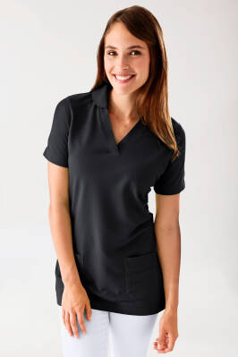 T-shirt long Femme en Piqué - Avec col noir