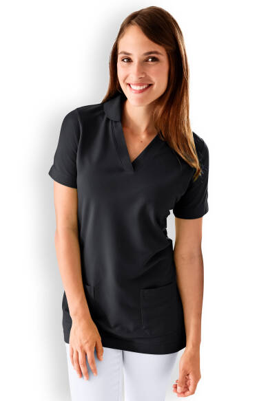 T-shirt long Femme en Piqué - Avec col noir