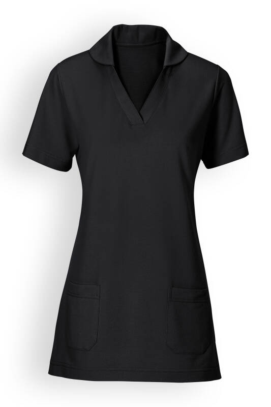 Piqué Longshirt Damen - mit Kragen schwarz