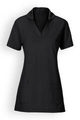 Piqué Longshirt Damen - mit Kragen schwarz
