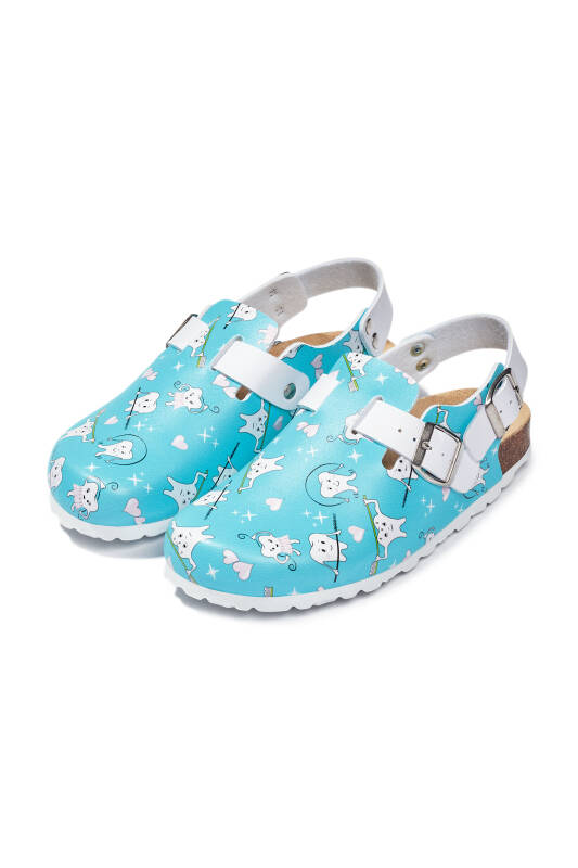 Dames muil turquoise/wit