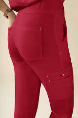KAERE Pantalon Femme - avec poches cargo et ourlets côtelés rouge