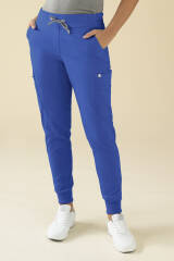 KAERE Pantalon Femme - avec poches cargo et ourlets côtelés bleu