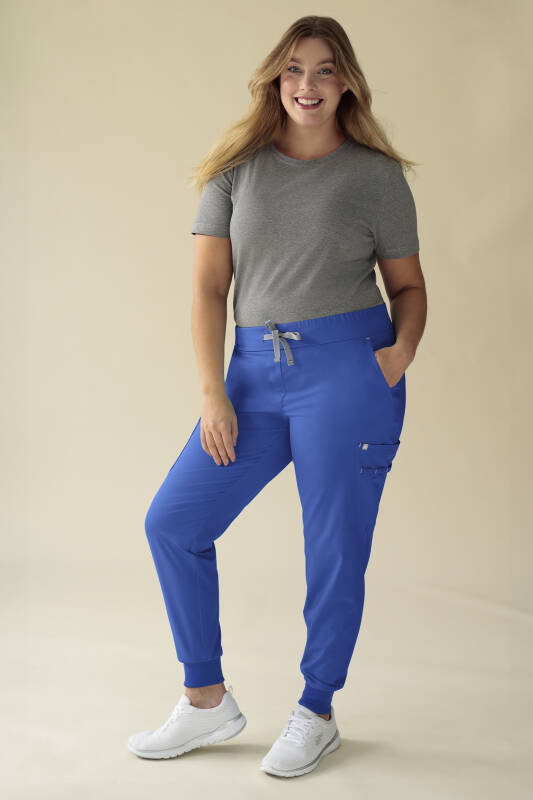 KAERE Pantalon Femme - avec poches cargo et ourlets côtelés bleu