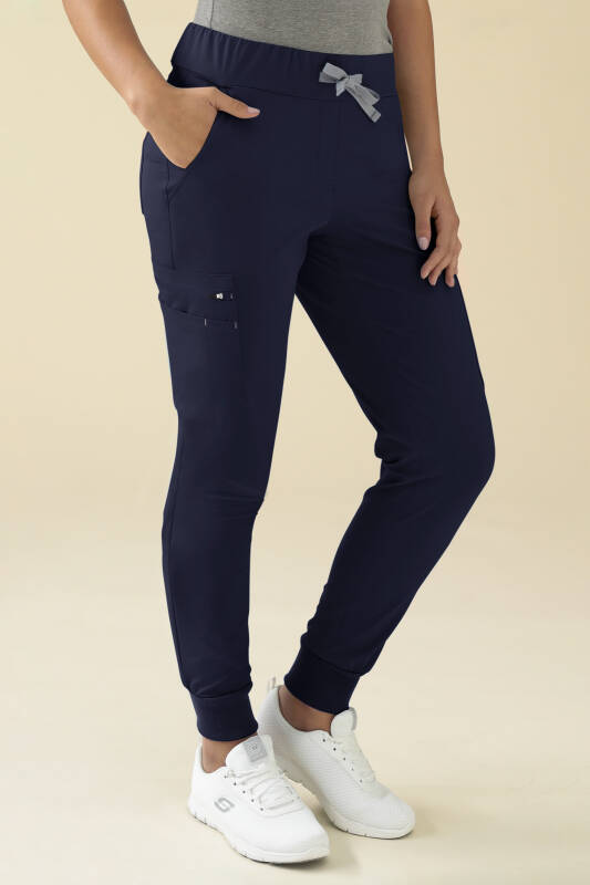 KAERE Pantalon Femme - avec poches cargo et ourlets côtelés bleu navy