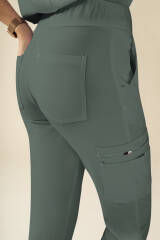 KAERE Pantalon Femme - avec poches cargo et ourlets côtelés vert foncé