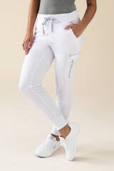 KAERE Pantalon Femme - avec poches cargo et ourlets côtelés blanc