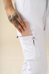 KAERE Pantalon Femme - avec poches cargo blanc