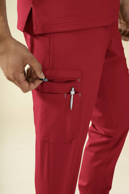 KAERE broek heren - zoom met elastische boord en beenzak rood