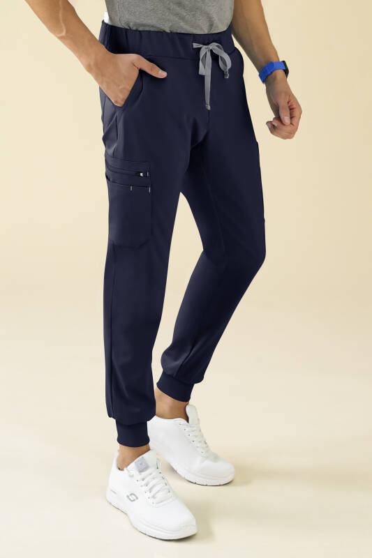 KAERE Pantalon Homme - avec poches cargo et ourlets côtelés bleu navy