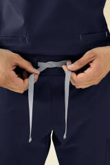 KAERE Pantalon Homme - avec poches cargo et ourlets côtelés bleu navy