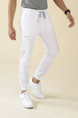 KAERE Pantalon Homme - avec poches cargo et ourlets côtelés blanc