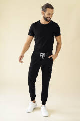 KAERE Pantalon Homme - avec poches cargo et ourlets côtelés noir