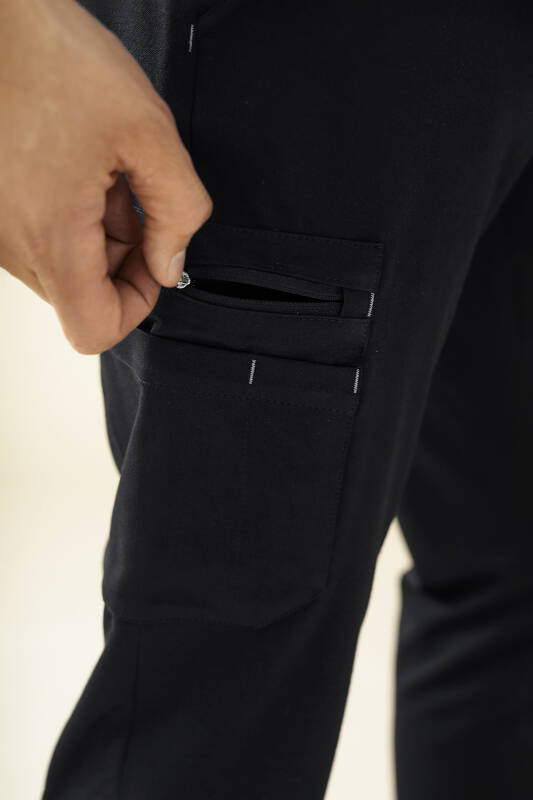 KAERE Pantalon Homme - avec poches cargo et ourlets côtelés noir