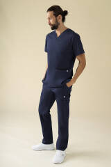 KAERE Pantalon Homme - avec poches cargo bleu navy
