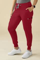KAERE Pantalon Femme - avec poches cargo et ourlets côtelés Taille courte rouge