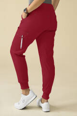 KAERE Pantalon Femme - avec poches cargo et ourlets côtelés Taille courte rouge