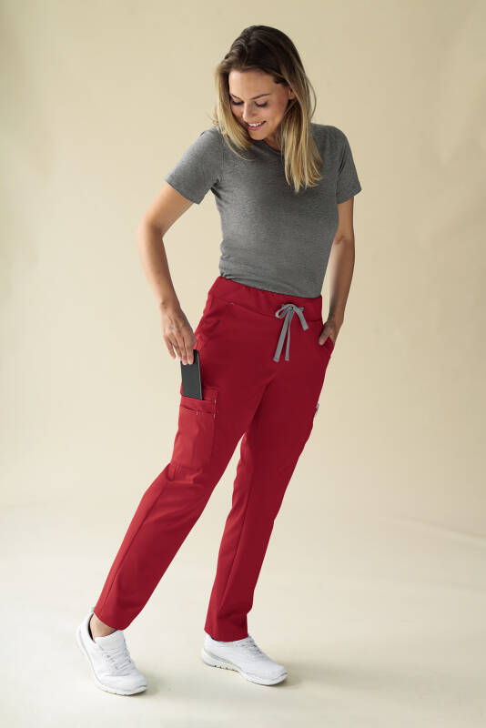 KAERE Pantalon Femme - Bas de jambe droit Taille courte rouge