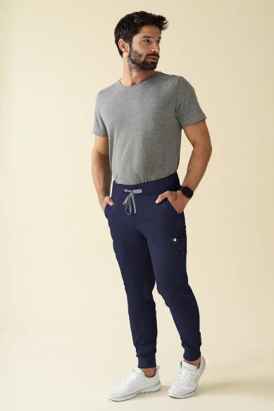 KAERE Pantalon Homme - avec poches cargo et ourlets côtelés Taille courte bleu navy