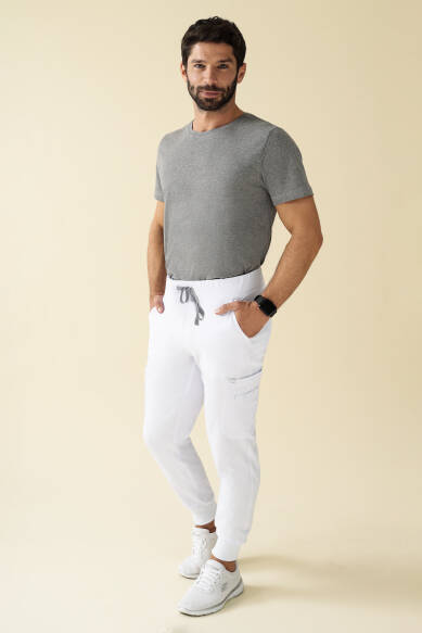 KAERE Pantalon Homme - avec poches cargo et ourlets côtelés Taille courte blanc