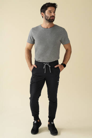 KAERE Pantalon Homme - avec poches cargo et ourlets côtelés Taille courte noir