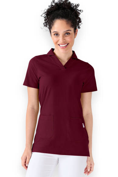 Piqué long-shirt dames - met kraag bordeaux