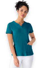 Piqué long-shirt dames - diagonale halslijn petrol