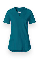 Piqué long-shirt dames - diagonale halslijn petrol