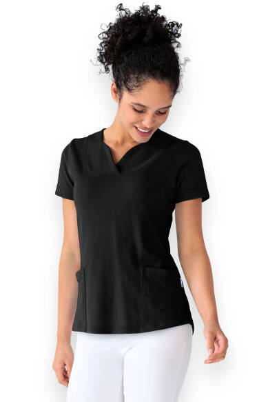 T-shirt long Femme en Piqué - Encolure diagonale noir