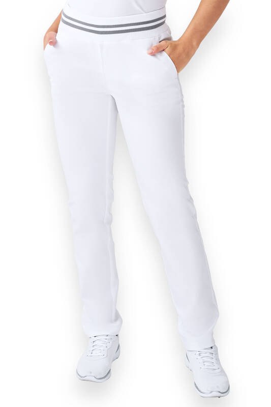 Pantalon Stretch Femme - Ceinture en maille blanc/gris