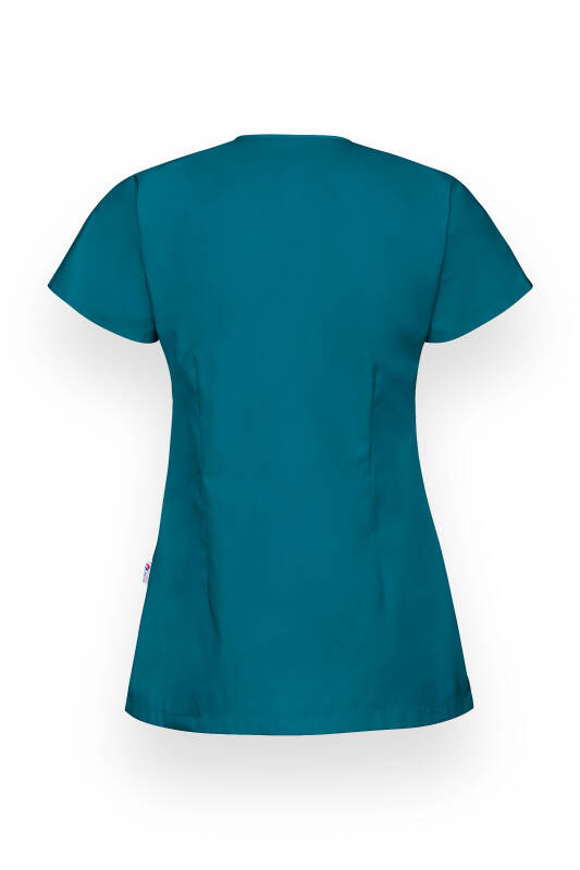 Beauty tuniek dames - asymmetrische knoopsluiting petrol/grijs