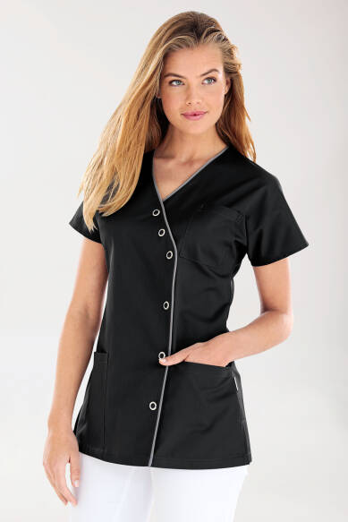 Beauty tuniek dames - asymmetrische knoopsluiting zwart/grijs