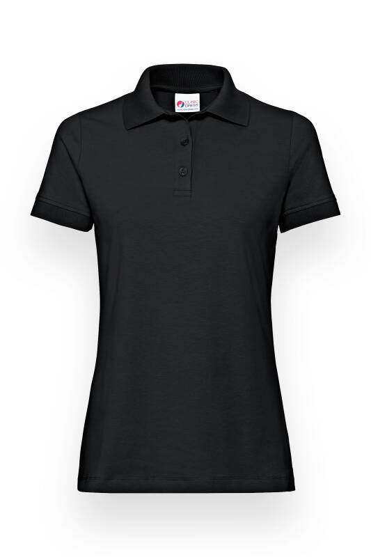 Stretch shirt dames - polokraag-knoopsluiting zwart
