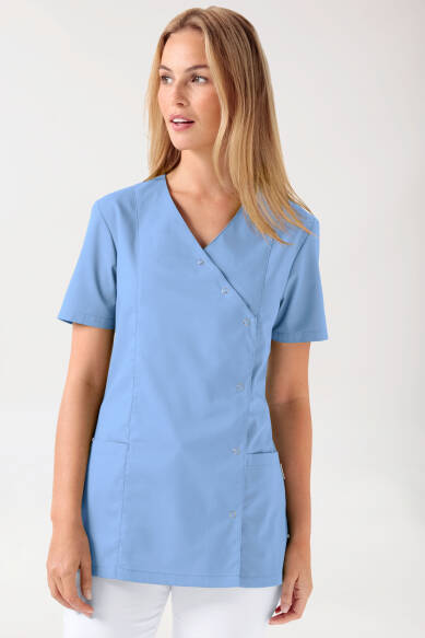Stretch tuniek dames - met knoopluiting hemelsblauw