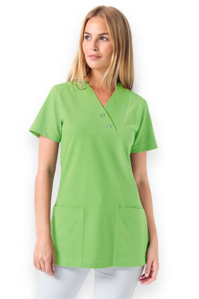 Piqué Longshirt Damen - V-Ausschnitt apfelgrün