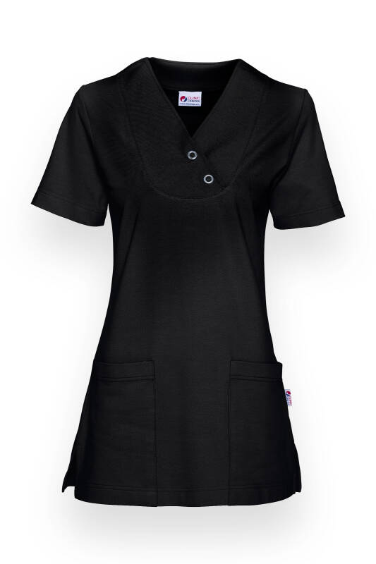 Piqué long-shirt dames - V-hals zwart
