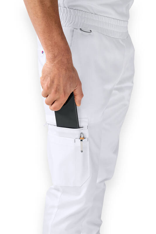 KAERE Pantalon Homme - avec poches cargo et ourlets côtelés blanc