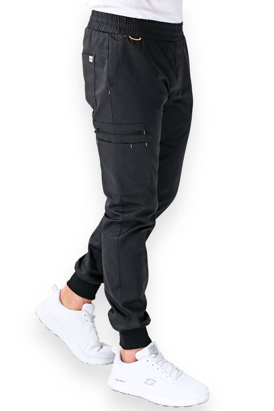 CLINIC WASH broek heren - zoom met elastische boord zwart/geel