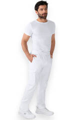 CLINIC WASH Pantalon Homme - Bas de jambe droit Taille courte blanc/gris
