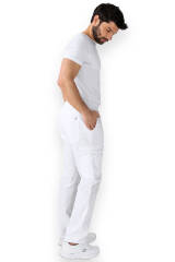 CLINIC WASH Pantalon Homme - Bas de jambe droit Taille courte blanc/gris