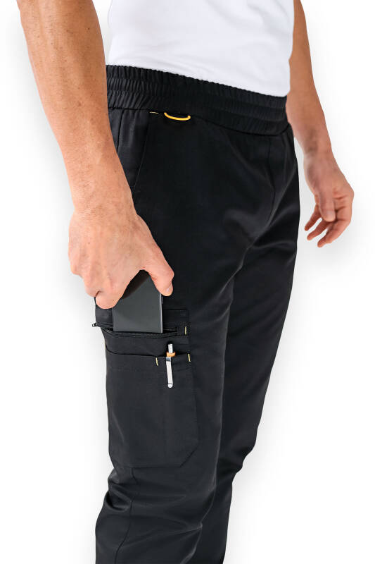 CLINIC WASH Pantalon Homme - Bas de jambe droit Taille courte noir/jaune