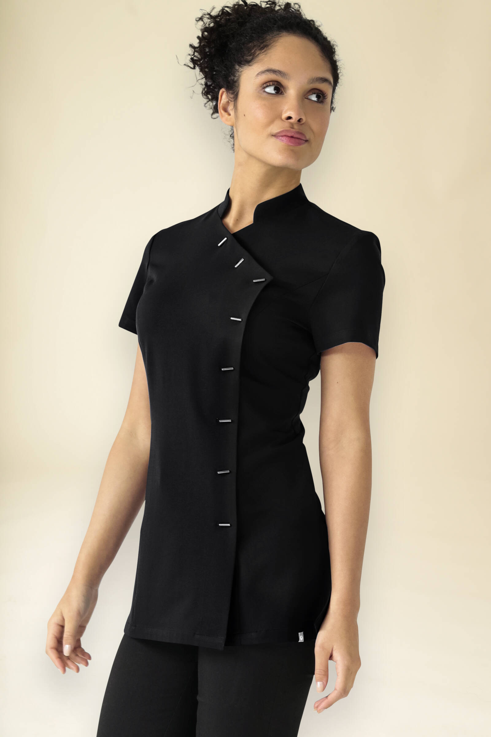 KAERE Blouse Femme - boutonnage asymétrique noir