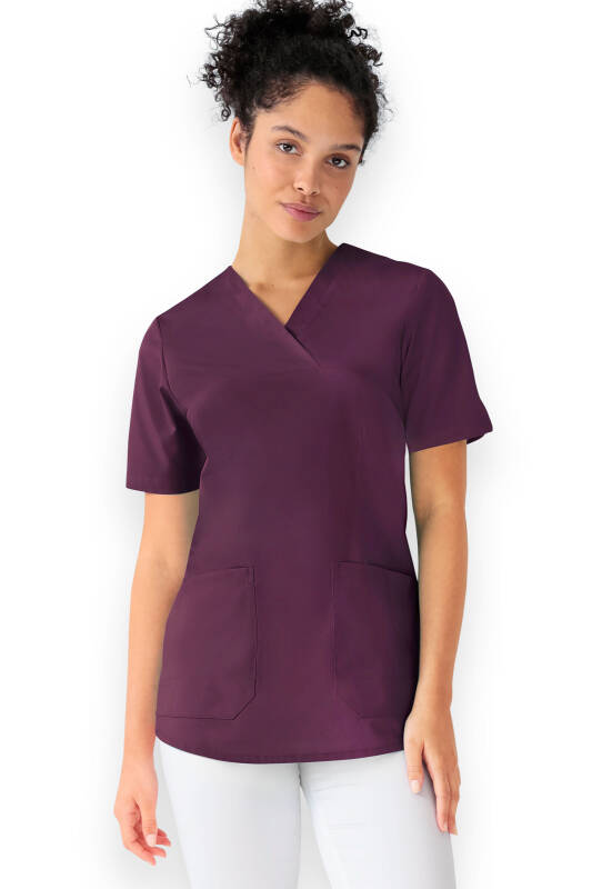 Stretch longshirt dames - V-hals pruimen