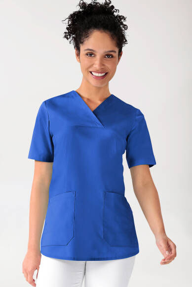 Stretch longshirt dames - V-hals koningsblauw